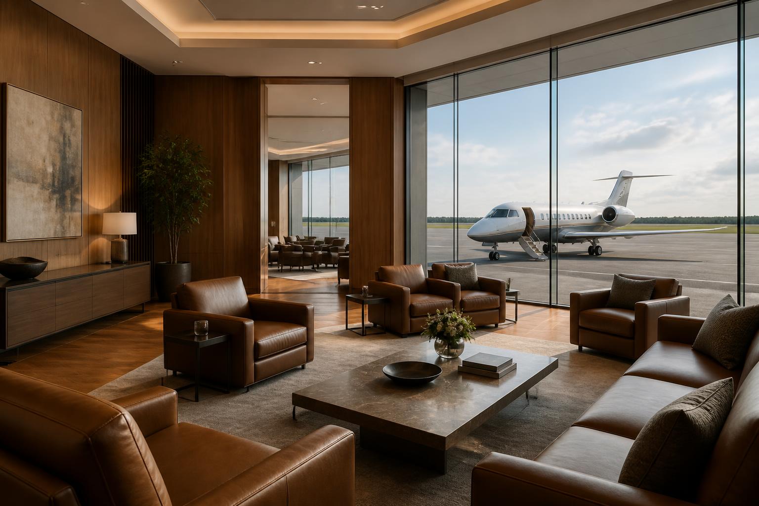 Private terminal lounge with apron views