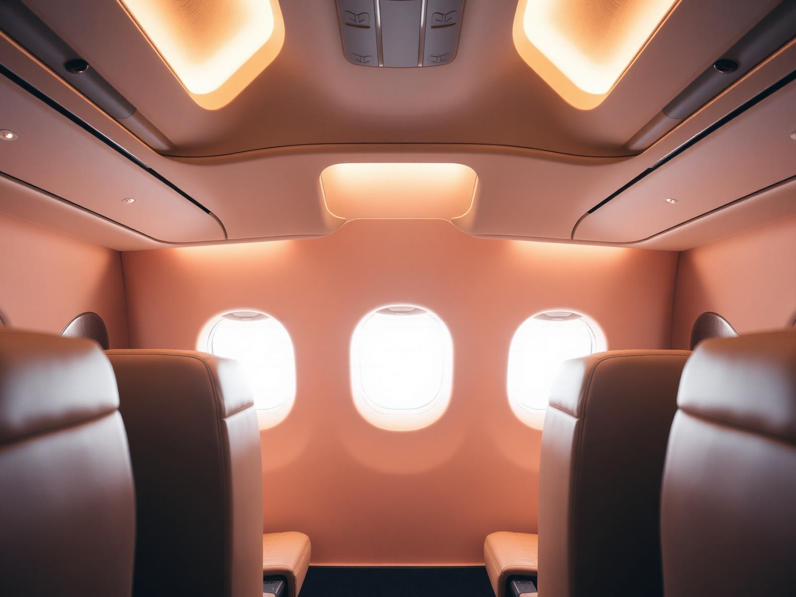 Warm private jet cabin interior