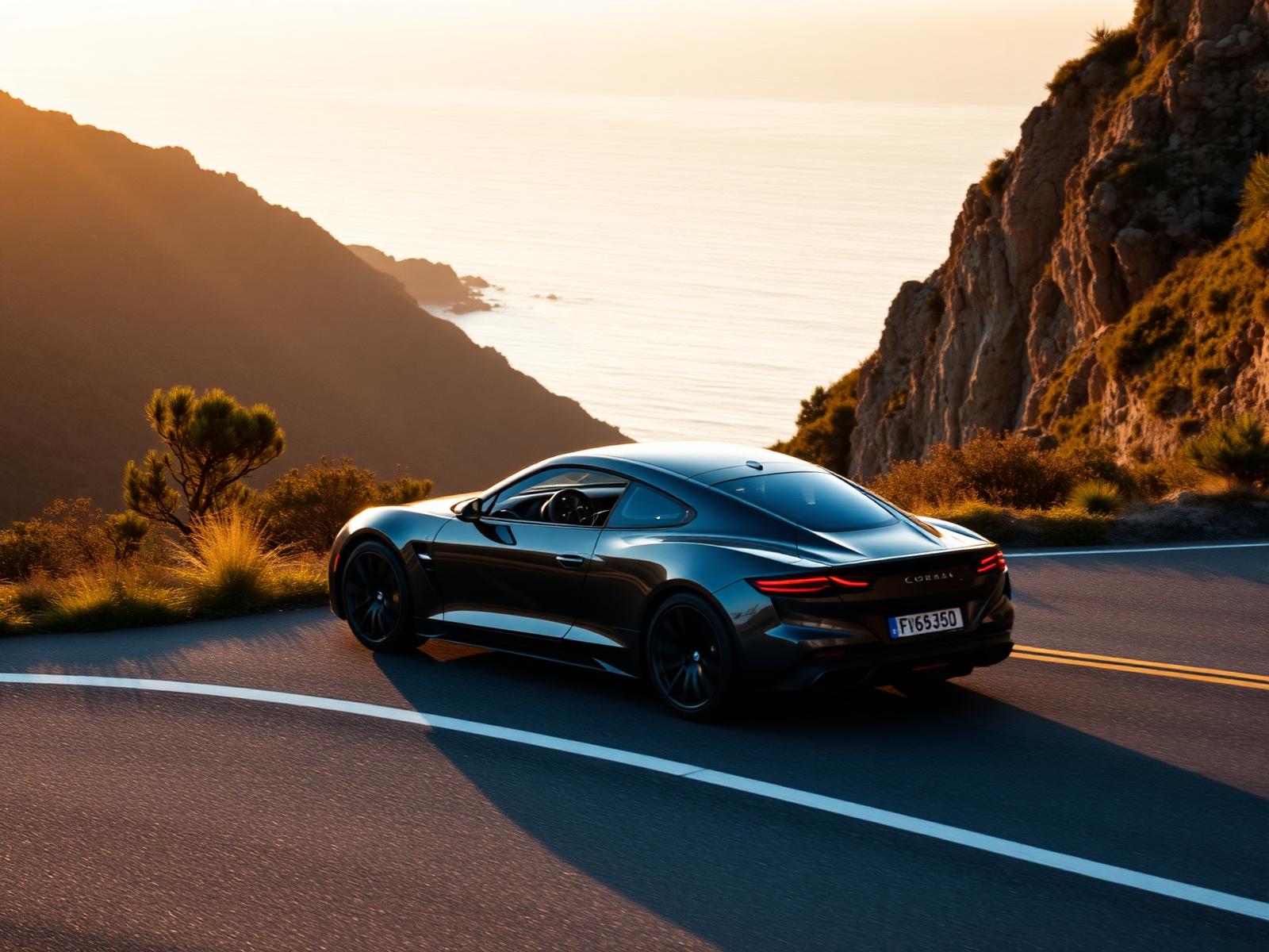 Grand touring car on a coastal road